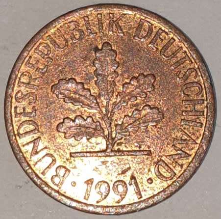1991 G - 1 PFENNIG - ONE PFENNIG - GERMANY - FEDERAL REPUBLIC - (Copper Plated Steel)